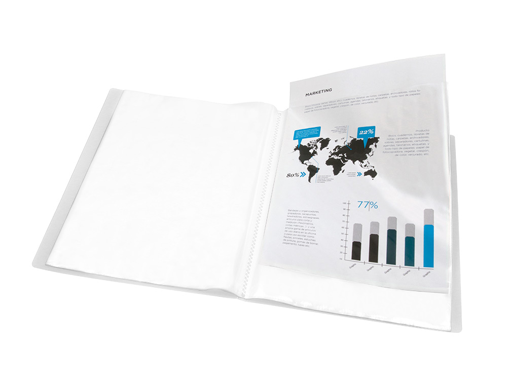 CAPA CATALOGO LIDERPAPEL 40 BOLSAS POLIPROPILENO DIN A4 TRASLUCIDA TRANSPARENTE