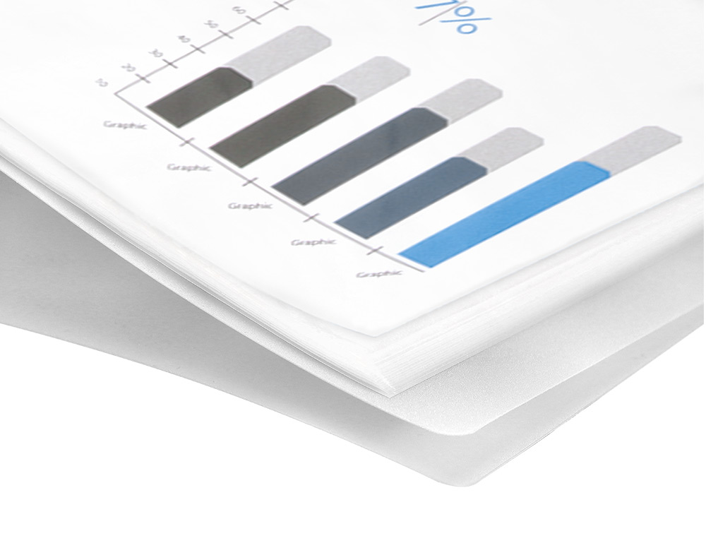 CAPA CATALOGO LIDERPAPEL 40 BOLSAS POLIPROPILENO DIN A4 TRASLUCIDA TRANSPARENTE