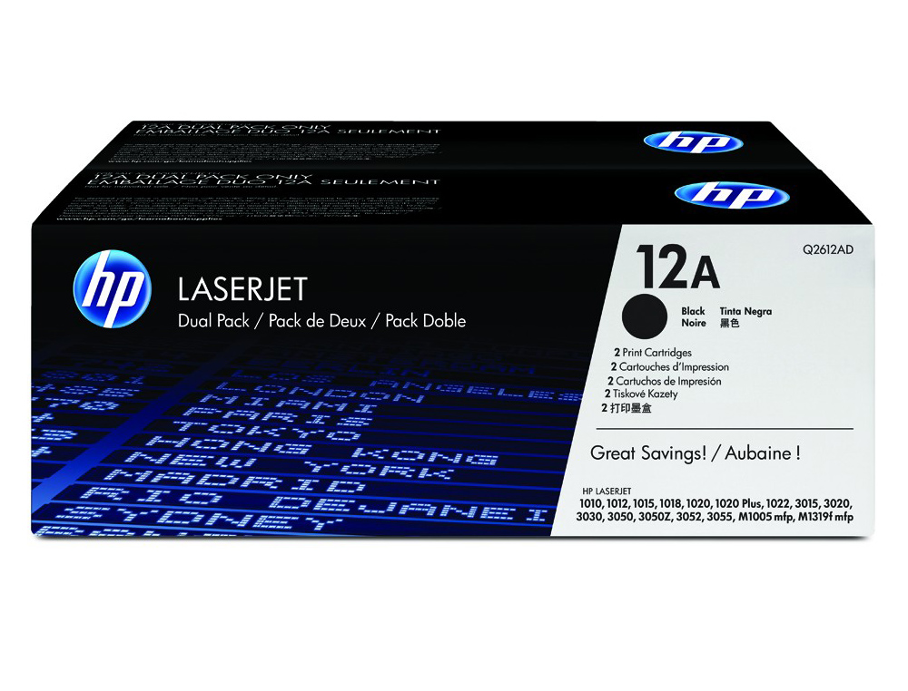 TONER HP LASERJET 1010 1012 1015 1018 1020 1022 3015 3020 3030 3050 3052 3055 12A PRETO PACK 2 2.000 PAG
