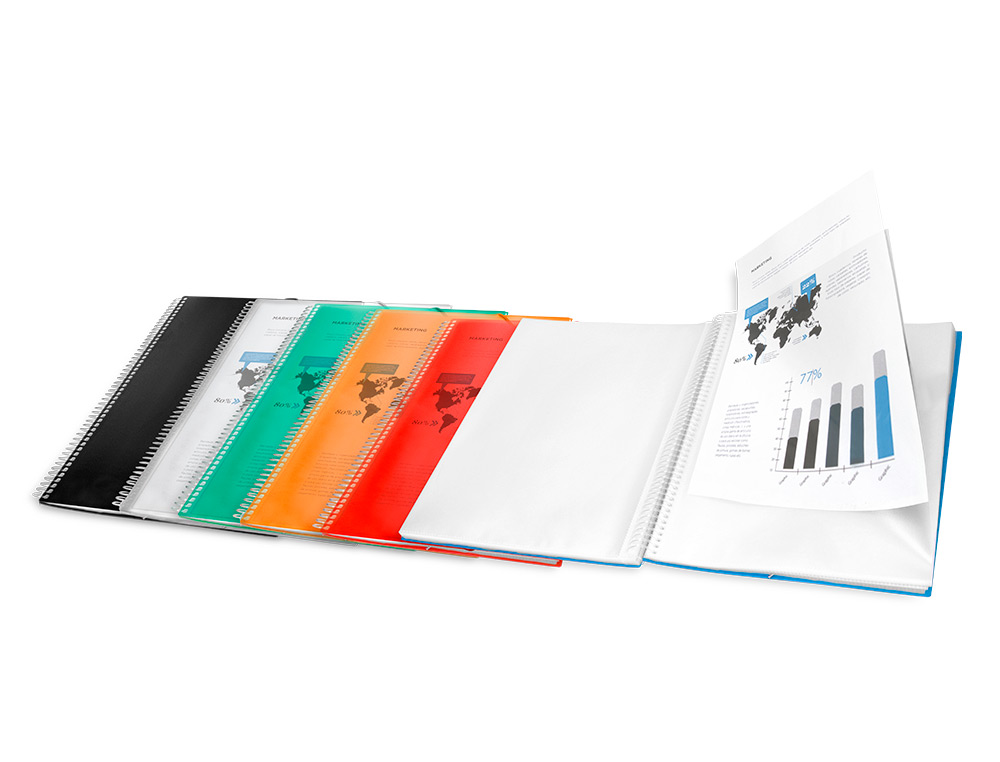 CAPA CATALOGO LIDERPAPEL COM ESPIRAL 10 BOLSAS POLIPROPILENO DIN A4 AZUL