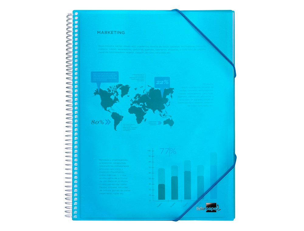 CAPA CATALOGO LIDERPAPEL COM ESPIRAL 10 BOLSAS POLIPROPILENO DIN A4 AZUL