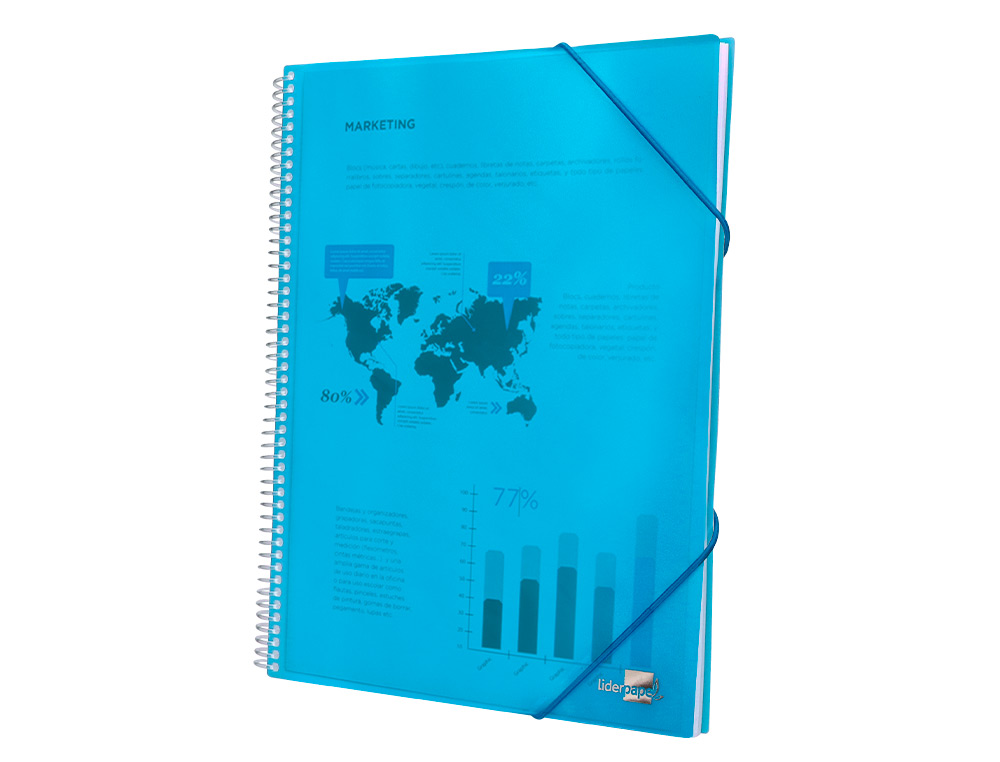 CAPA CATALOGO LIDERPAPEL COM ESPIRAL 10 BOLSAS POLIPROPILENO DIN A4 AZUL
