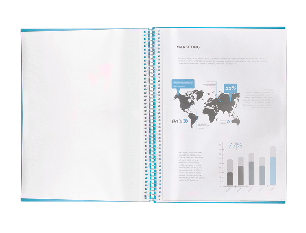CAPA CATALOGO LIDERPAPEL COM ESPIRAL 10 BOLSAS POLIPROPILENO DIN A4 AZUL