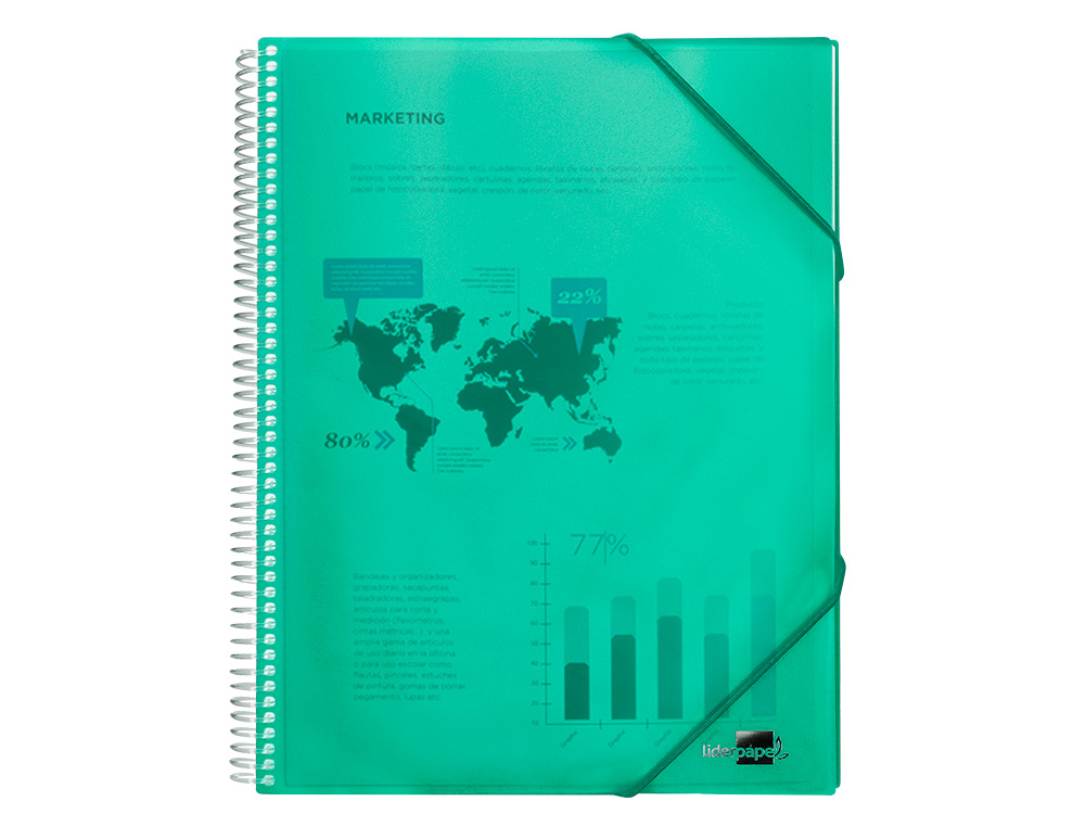 CAPA CATALOGO LIDERPAPEL COM ESPIRAL 30 BOLSAS POLIPROPILENO DIN A4 VERDE