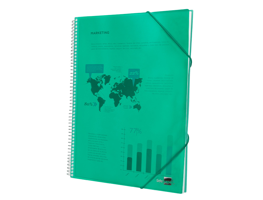 CAPA CATALOGO LIDERPAPEL COM ESPIRAL 30 BOLSAS POLIPROPILENO DIN A4 VERDE
