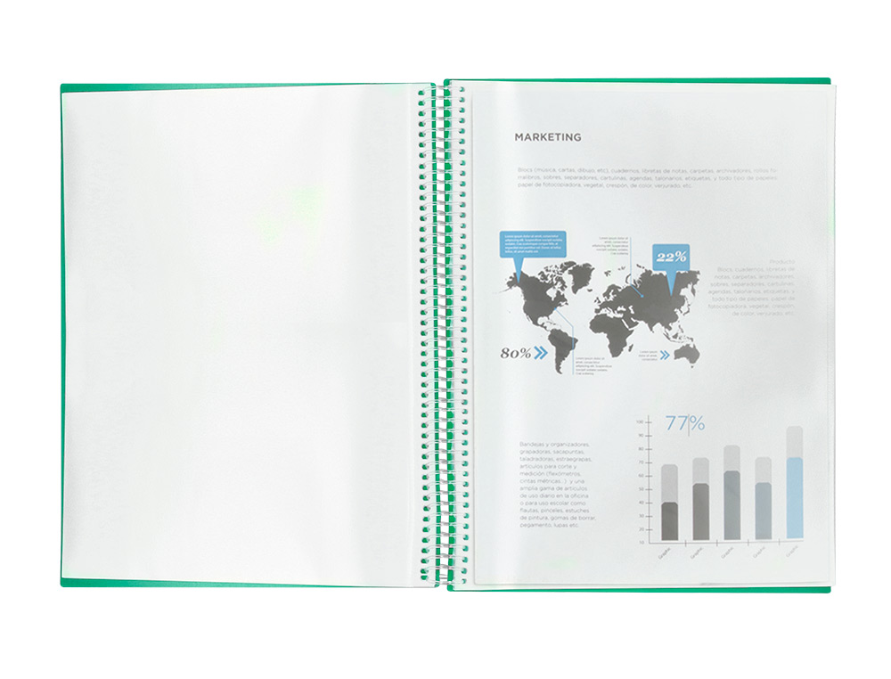 CAPA CATALOGO LIDERPAPEL COM ESPIRAL 30 BOLSAS POLIPROPILENO DIN A4 VERDE