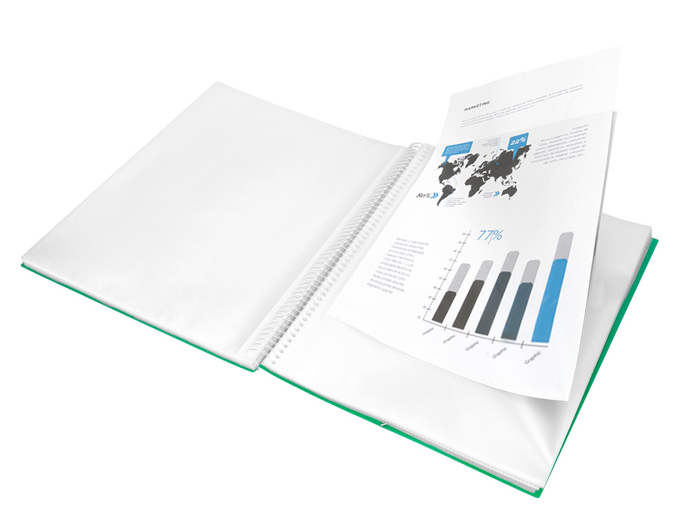 CAPA CATALOGO LIDERPAPEL COM ESPIRAL 30 BOLSAS POLIPROPILENO DIN A4 VERDE