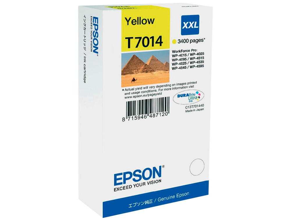 TINTEIRO EPSON STYLUS T7014 AMARELO XL WP-4000 4500 CAPACIDADE 3400 PAG