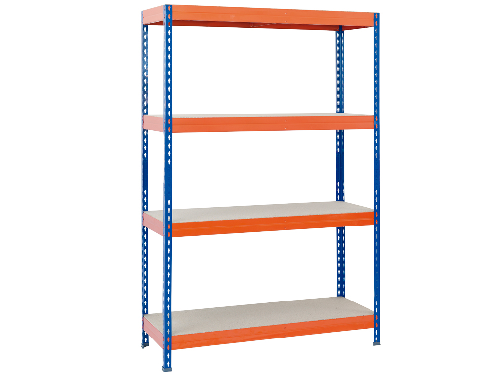 ESTANTE AR STORAGE METALICA 200X100X60CM 4 PRATELEIRAS 430KG POR PRAT. EM MADEIRA SEM PARAFUSOS COR AZUL/LARANJA