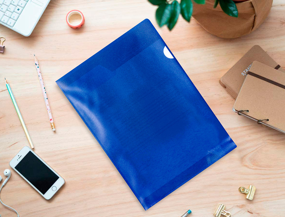 BOLSA DOSSIER Q-CONNECT EM PLASTICO DIN A4 120 MICRONS AZUL CAIXA DE 100 UNIDADES