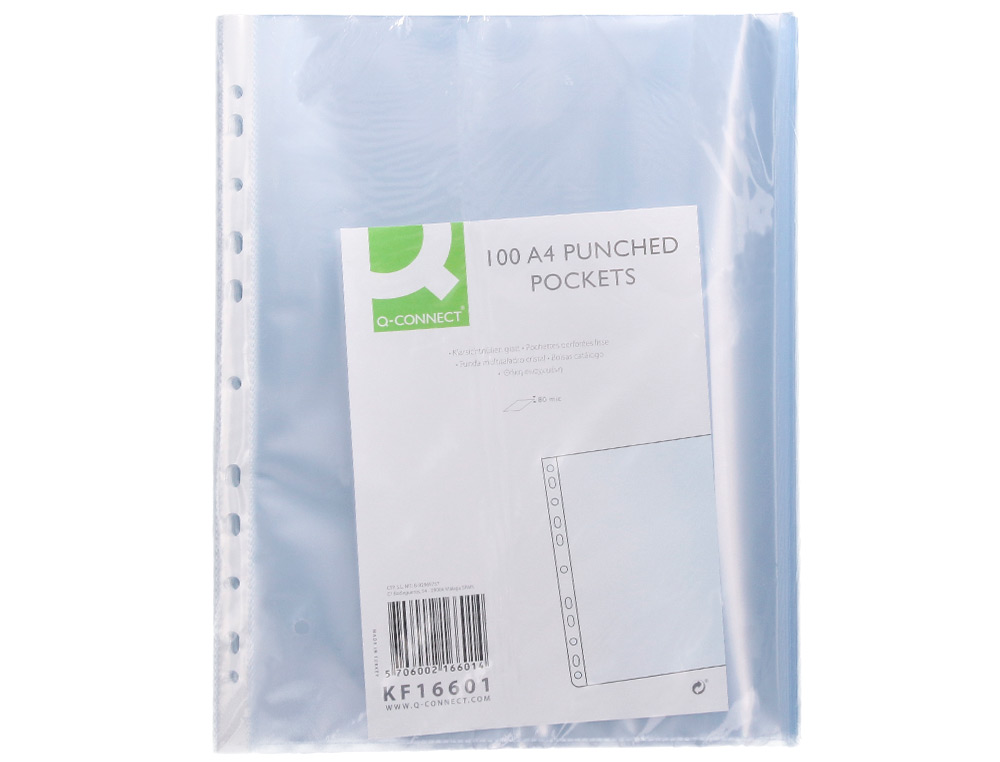 BOLSA CATALOGO/MICA Q-CONNECT DIN A4 80 MICRONS CRISTAL BOLSA DE 100 UNIDADES