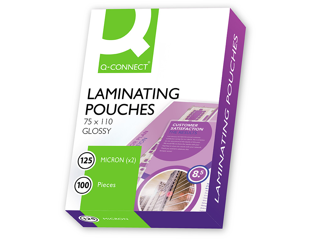 BOLSA DE PLASTIFICAR Q-CONNECT 110 X 75 MM 125 MICRONS CAIXA DE 100 UNIDADES