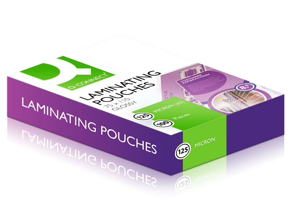 BOLSA DE PLASTIFICAR Q-CONNECT 110 X 75 MM 125 MICRONS CAIXA DE 100 UNIDADES