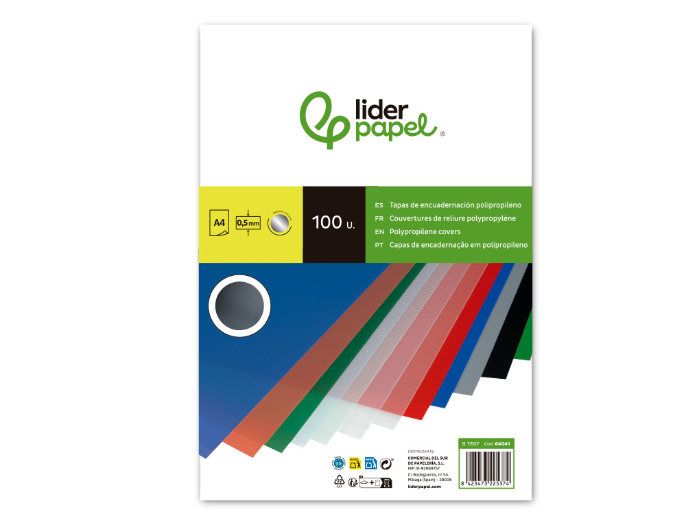 CAPA DE ENCADERNACAO LIDERPAPEL POLIPROPILENO DIN A4 0.5 MM FUMADA PACK DE 100 UNIDADES