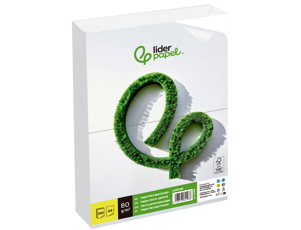 PAPEL LIDERPAPEL DIN A4 80 GR BRANCO MICROPERFURADO EM DUAS PARTES IGUAIS EMBALAGEM DE 500 FOLHAS