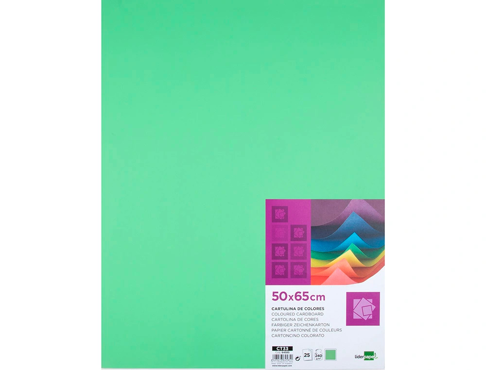 CARTOLINA LIDERPAPEL 50X65 CM 240 GR VERDE PISTACHO PACK DE 25 UNIDADES