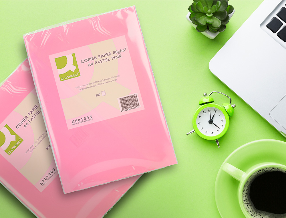 PAPEL DE COR Q-CONNECT DIN A4 80 GR ROSA EMBALAGEM DE 500 FOLHAS