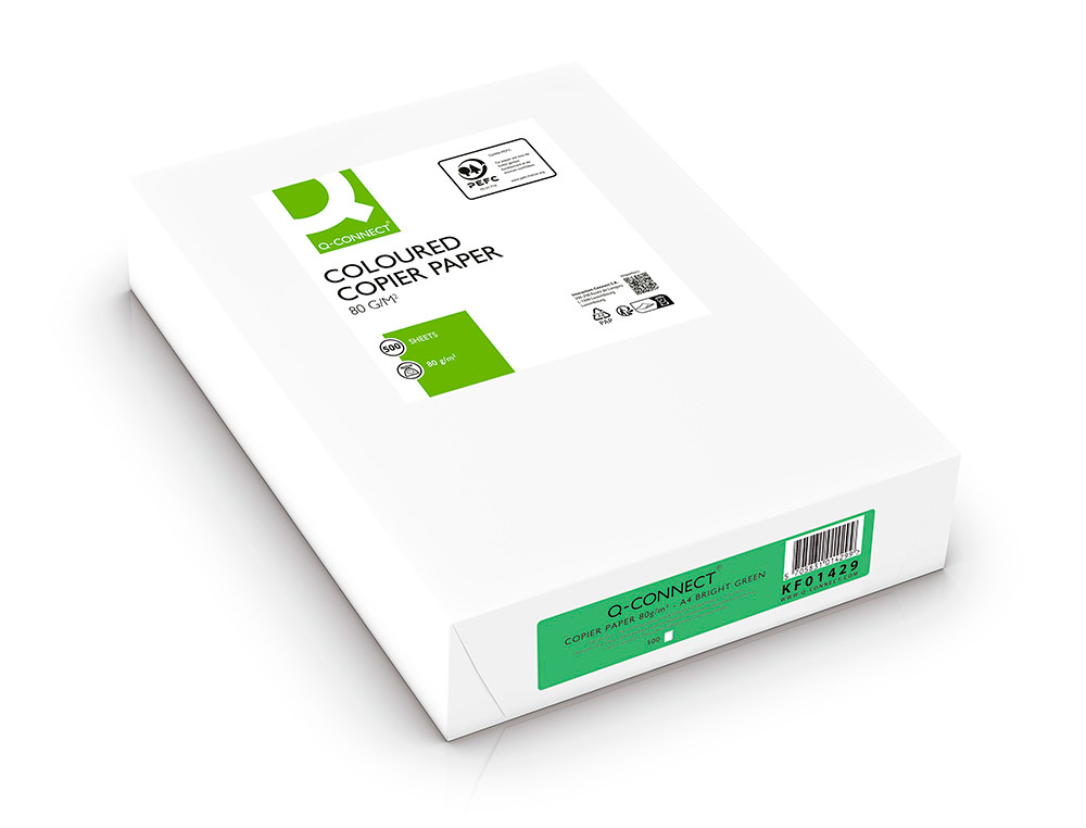 PAPEL DE COR Q-CONNECT DIN A4 80 GR VERDE INTENSO EMBALAGEM DE 500 FOLHAS