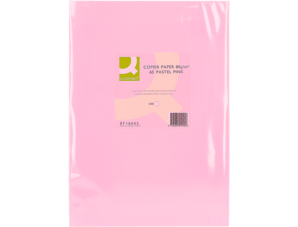 PAPEL DE COR Q-CONNECT DIN A3 80 GR ROSA EMBALAGEM DE 500 FOLHAS