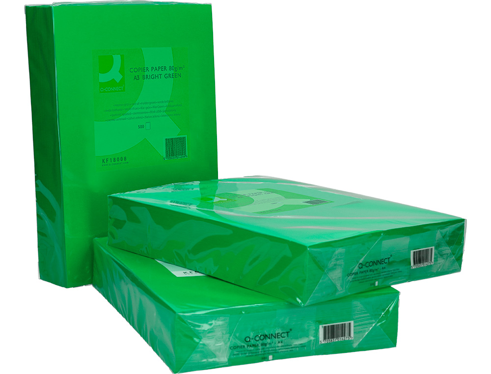 PAPEL DE COR Q-CONNECT DIN A3 80 GR VERDE INTENSO EMBALAGEM DE 500 FOLHAS