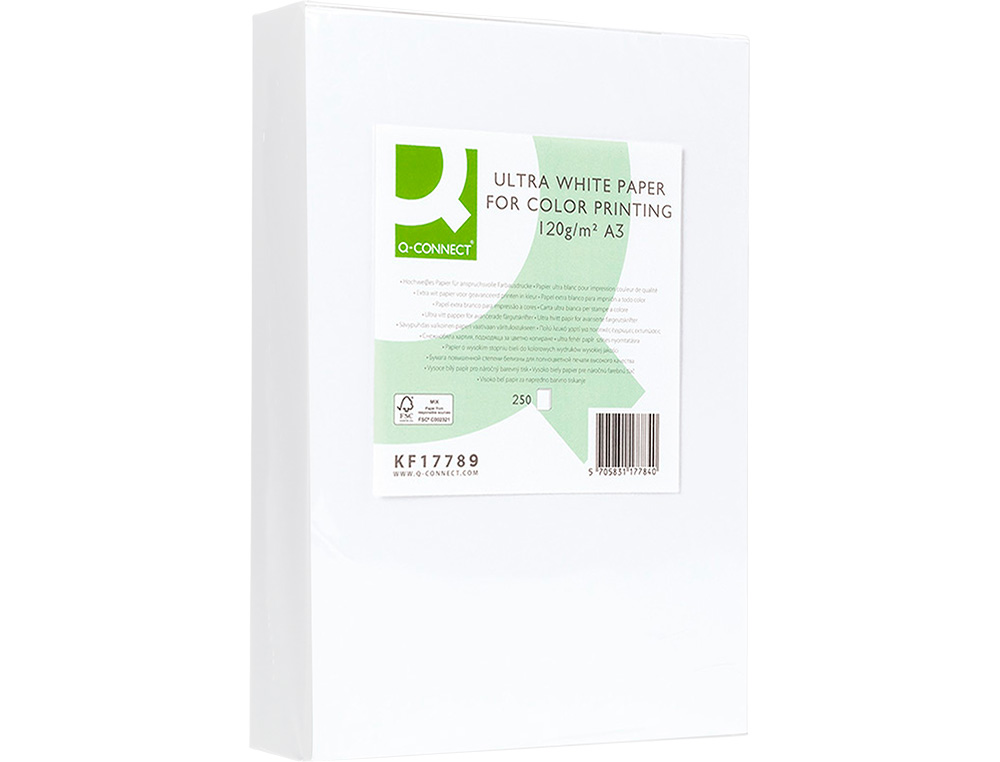 PAPEL FOTOCOPIA ULTRA WHITE Q-CONNECT DIN A3 120 GR EMBALAGEM DE 250 FOLHAS