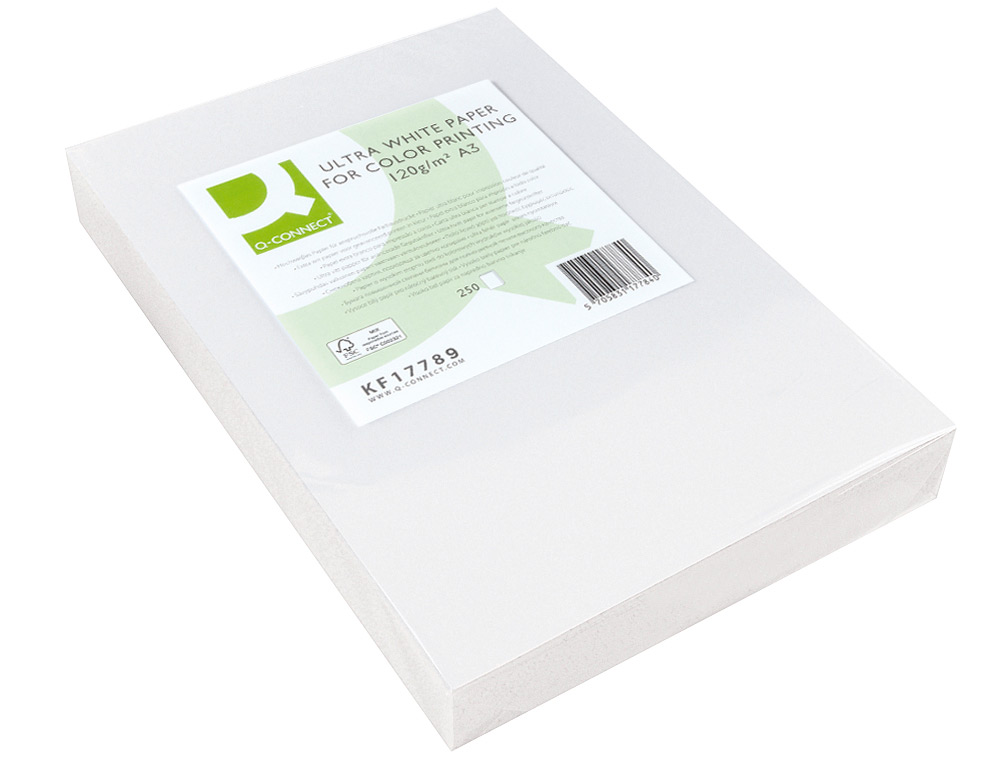 PAPEL FOTOCOPIA ULTRA WHITE Q-CONNECT DIN A3 120 GR EMBALAGEM DE 250 FOLHAS
