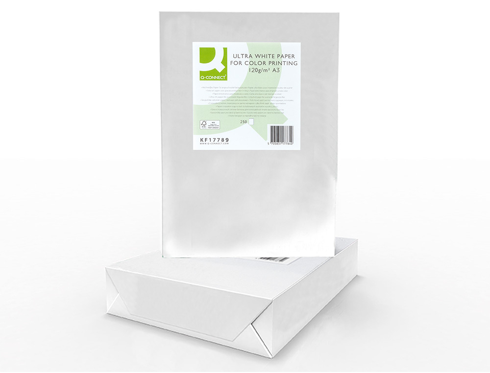 PAPEL FOTOCOPIA ULTRA WHITE Q-CONNECT DIN A3 120 GR EMBALAGEM DE 250 FOLHAS