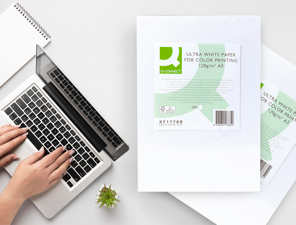 PAPEL FOTOCOPIA ULTRA WHITE Q-CONNECT DIN A3 120 GR EMBALAGEM DE 250 FOLHAS