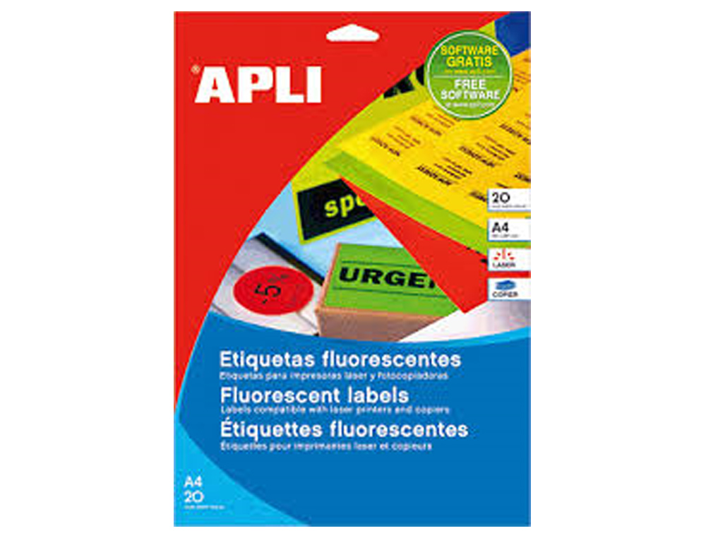 ETIQUETA ADESIVA APLI 02881 210X297 MM PARA FOTOCOPIADORA LASER CAIXA COM 20 FOLHAS DIN A4 VERDE