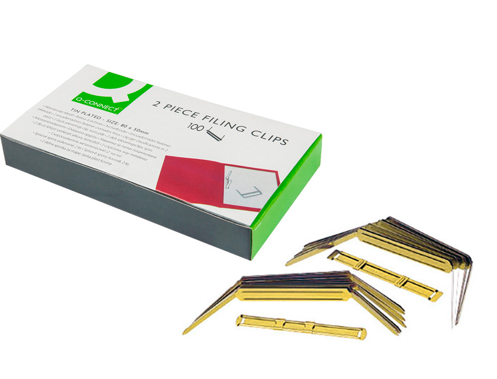 ENCADERNADOR FASTENER Q-CONNECT DOURADO CAIXA DE 100 UNIDADES