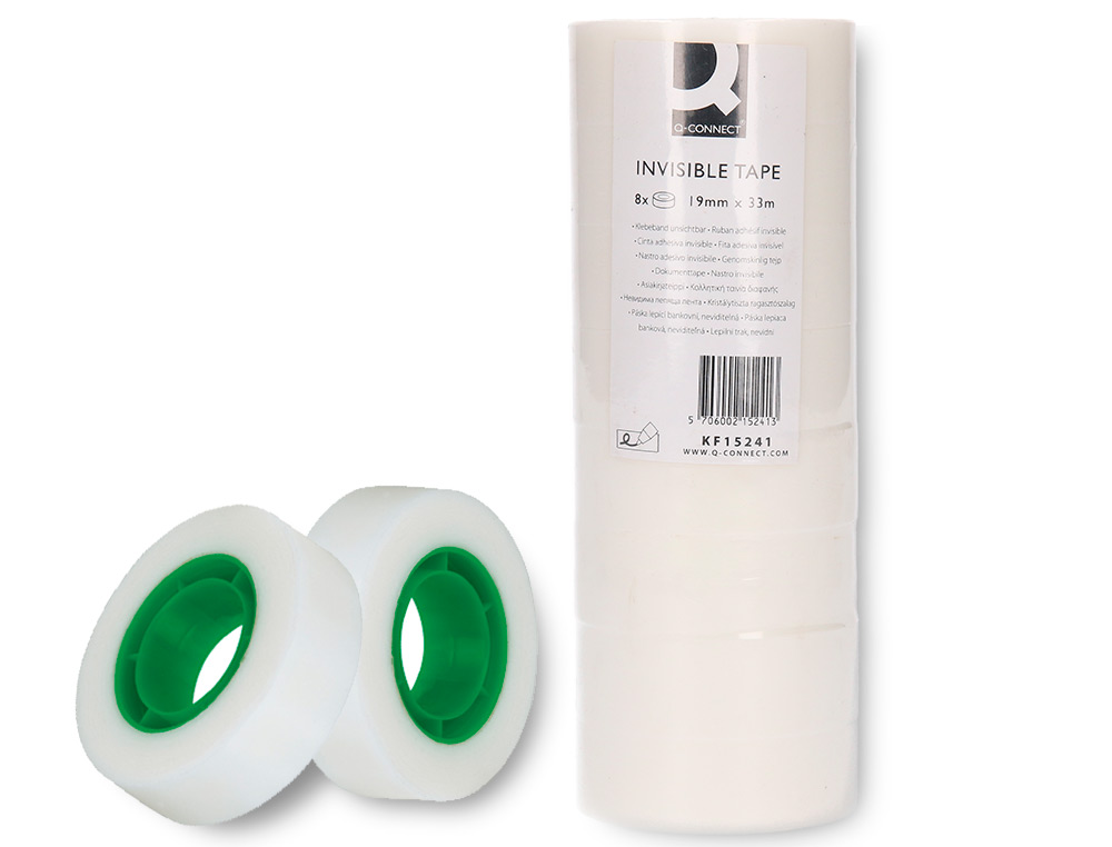 FITA ADESIVA Q-CONNECT 33 MT X 19 MM INVISIVEL CAIXA DE 8 UNIDADES