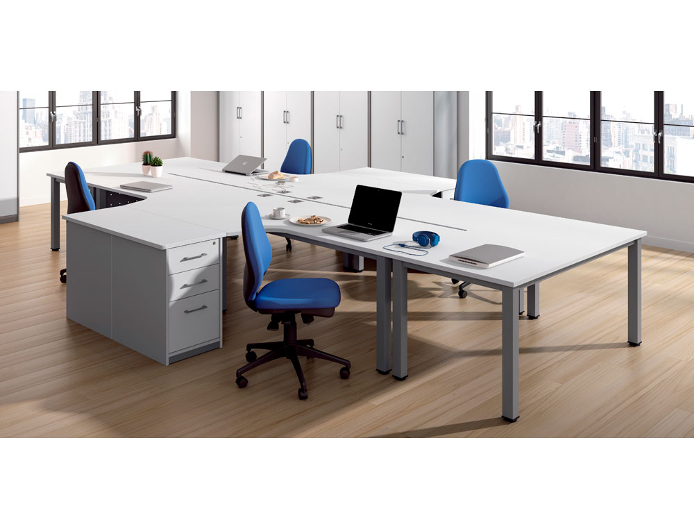 MESA DE ESCRITORIO ROCADA SERIE EXECUTIVE FORMA EM L DIREITA 160X120 CM ACABAMENTO AD02 ALUMINIO/CINZA