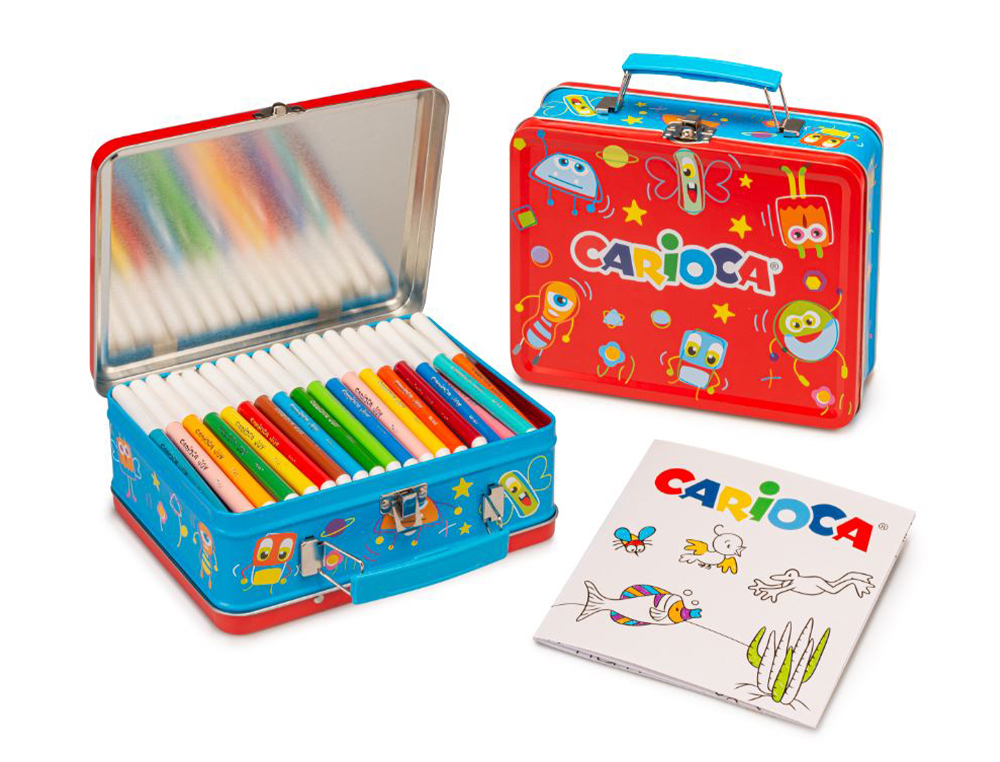 MARCADOR CARIOCA COR KIT CAIXA METALICA DE 100 UNIDADES SORTIDAS + ALBUM CORIR