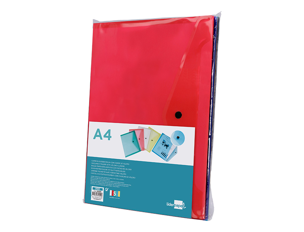 BOLSA PORTA DOCUMENTOS LIDERPAPEL COM MOLA DIN A4 5 CORES SORTIDAS