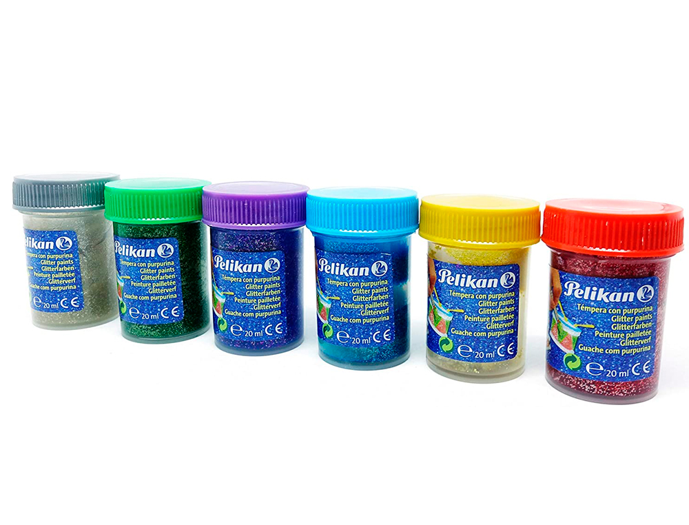 GUACHE PELIKAN GLITTER 20 ML 942/20S CAIXA 6 CORES SORTIDAS + PINCEL