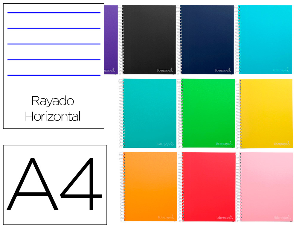 CADERNO ESPIRAL LIDERPAPEL JOLLY MICRO DIN A4 CAPA FORRADA 140 F 75 GR PAUTADO 5 BANDAS DE CORES 4 FUROS CORES SORTIDAS