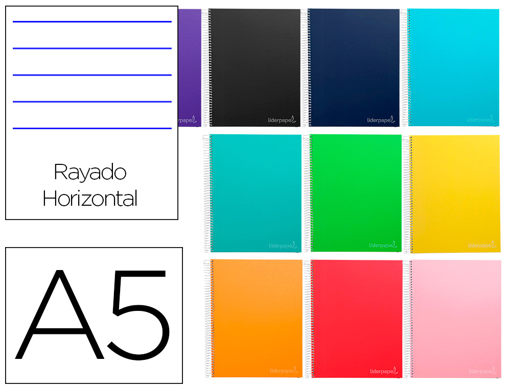 CADERNO ESPIRAL LIDERPAPEL JOLLY MICRO DIN A5 CAPA FORRADA 140 F 75 GR PAUTADO 5 BANDAS DE CORES 6 FUROS CORES SORTIDAS