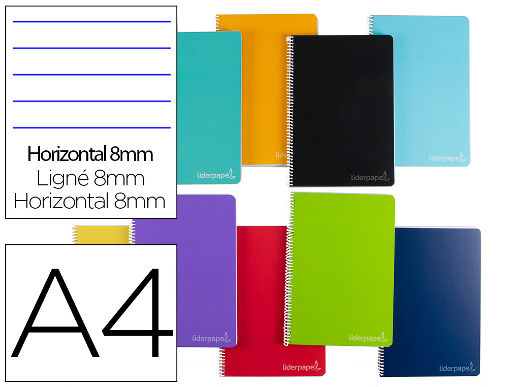 CADERNO ESPIRAL LIDERPAPEL DIN A4 WITTY CAPA DURA 140 F 75GR PAUTADO 8MM 5 BANDAS DE CORES 4 FUROS CORES SORTIDAS