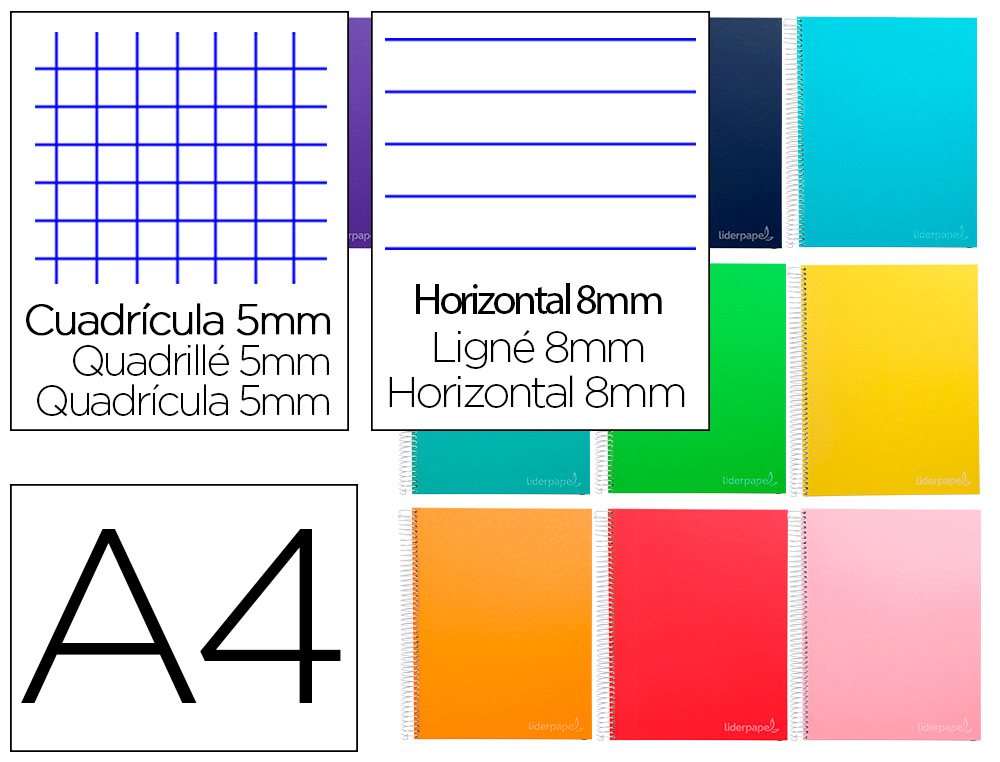 CADERNO ESPIRAL LIDERPAPEL JOLLY MICRO DIN A4 MULTIDISCIPLINA 140 F 75GR 28F 5MM 112F PAUTADAS 5 BANDAS DE CORES CORES S