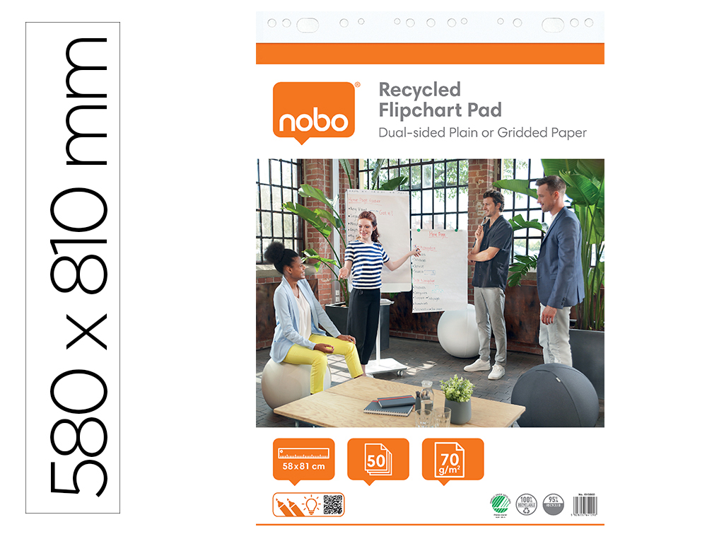 BLOCO DE CONGRESSO NOBO PAPEL RECICLADO QUADRICULADO/LISO 580X810 MM 50 FOLHAS 70 GR