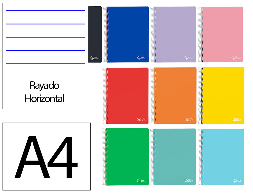 CADERNO ESPIRAL LIDERPAPEL WITTY MICRO DIN A4 CAPA DURA 120F 90GR PAUTADO 5 BANDAS 4 FUROS CORES SORTIDAS