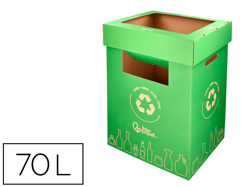 CONTENTOR PARA RECICLAGEM LIDERPAPEL CARTAO RECICLADO PARA VIDRO 450X350X650 MM 70 LITROS VERDE