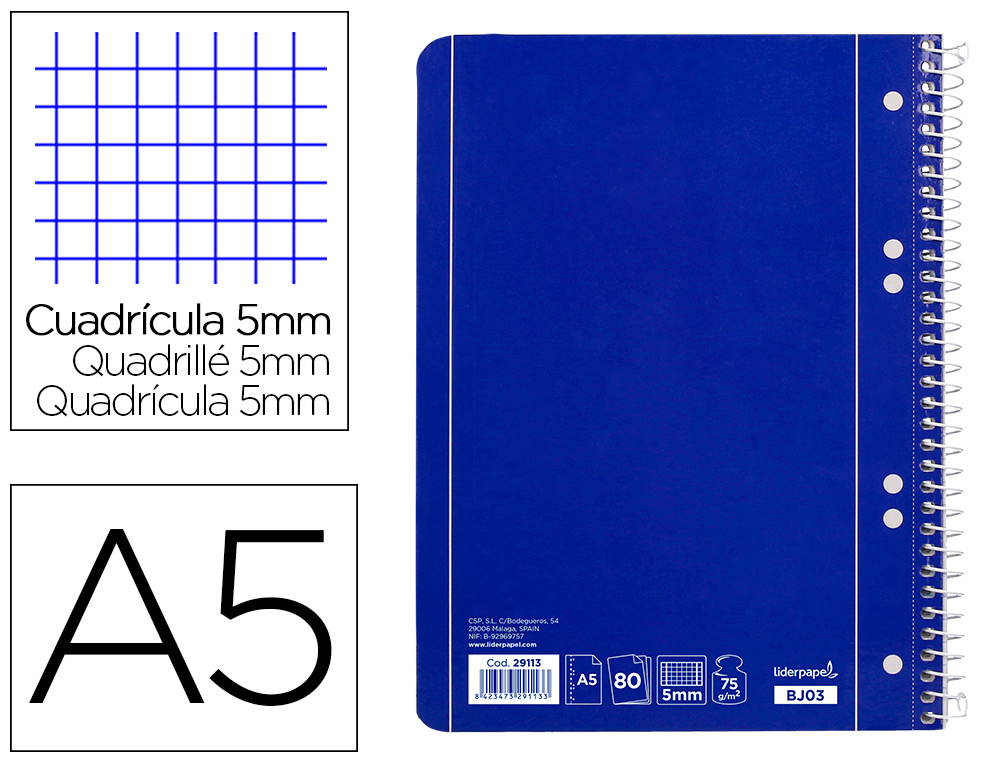 CADERNO ESPIRAL LIDERPAPEL CAPA AZUL MICRO 80 F DIN A5 QUADRICULADO