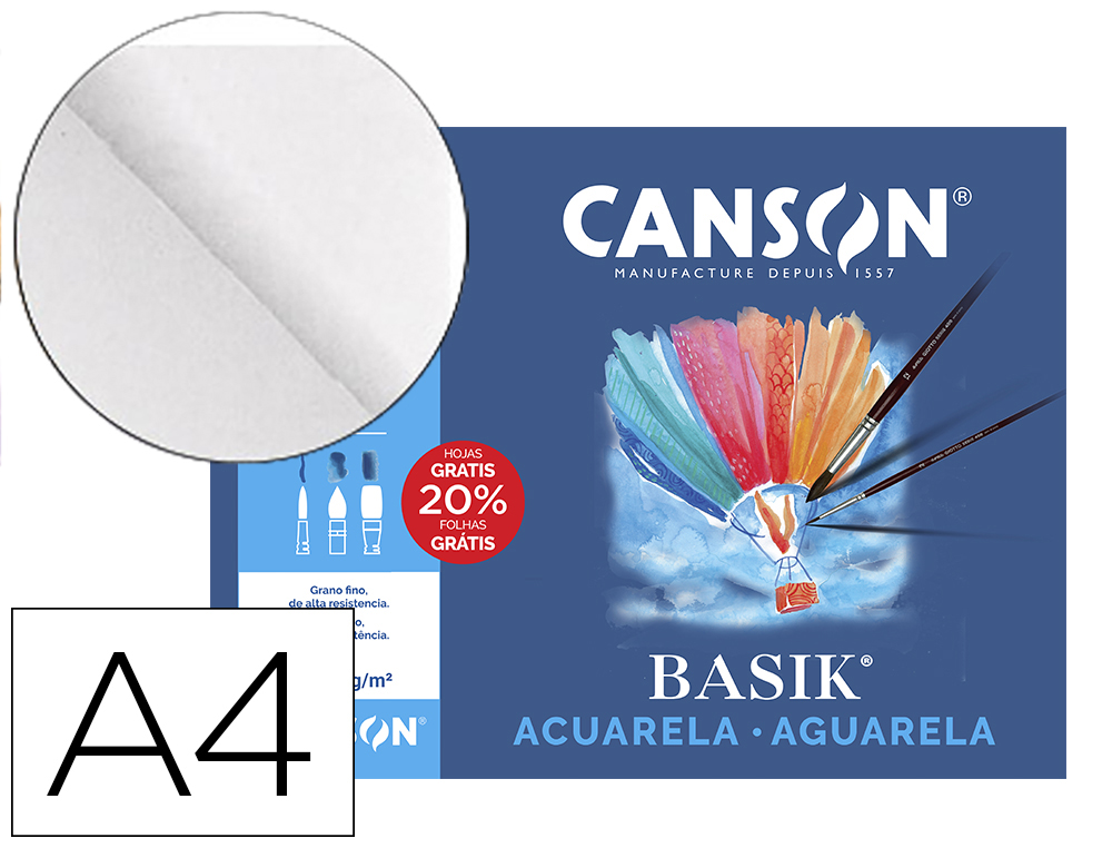 PAPEL AGUARELA BASIK CANSON DIN A4 370 GR EMBALAGEM DE 6 FOLHAS DE 24X32 CM
