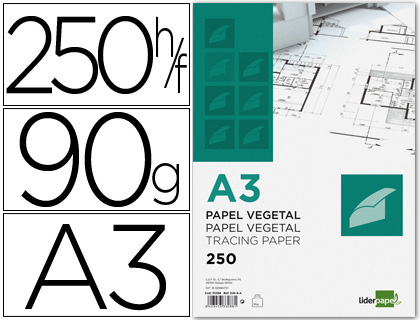 PAPEL VEGETAL LIDERPAPEL DIN A3 90 GR FOLHA