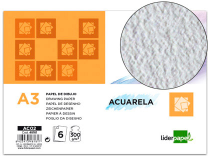 PAPEL AGUARELA LIDERPAPEL DIN A3 300 GR EMBALAGEM DE 6 FOLHAS
