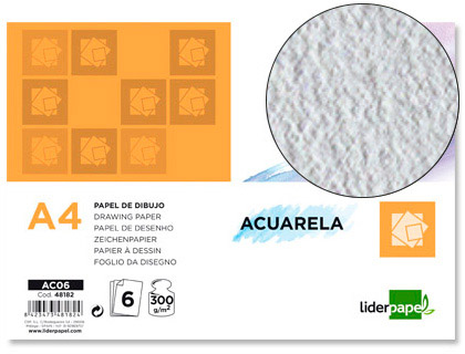 PAPEL AGUARELA LIDERPAPEL DIN A4 300 GR EMBALAGEM DE 6 FOLHAS