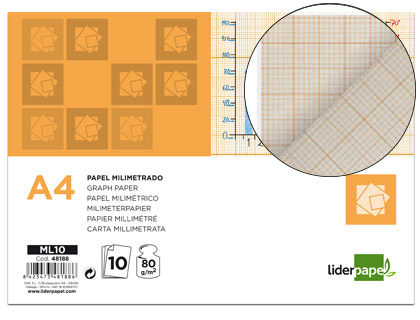 PAPEL MILIMETRICO LIDERPAPEL DIN A4 80 GR EMBALAGEM DE 10 FOLHAS