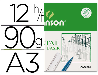 PAPEL VEGETAL GUARRO DIN A3 90 GR MINIPACK DE 12 FOLHAS