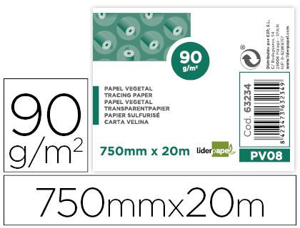 BLOCO DE PAPEL VEGETAL LIDERPAPEL 750MMX20M 90 GR EM ROLO